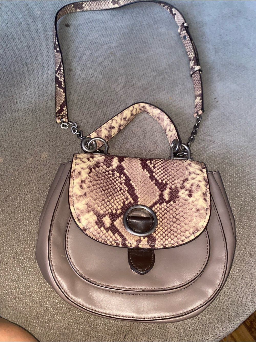 Michael Kors Taupe Leather Crossbody with Snake-Print Flap